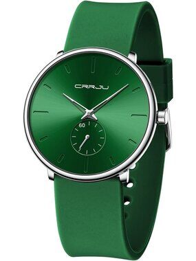 Crrju Men's Green Stylish Waterproof Quartz Unisex Ultra Silicone Band Watch
